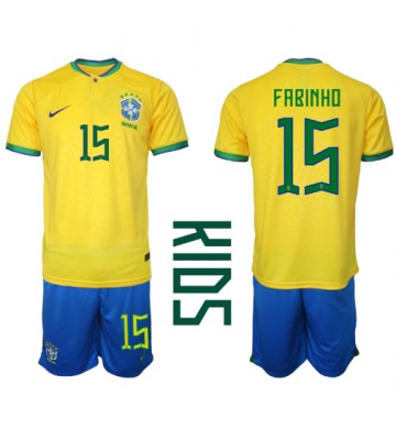Lacne Dětský Futbalové dres Brazília Fabinho #15 MS 2022 Krátky Rukáv - Domáci (+ trenírky)